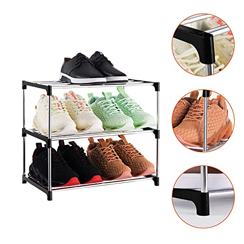 Xerhnan 3-Tier Stackable Shoe Rack - Lightweight Metal Storage Organizer, Black
