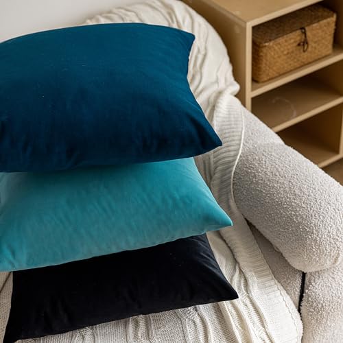 Black Velvet Pillow Covers 18x18 (Set of 2) - Soft Cushion Covers