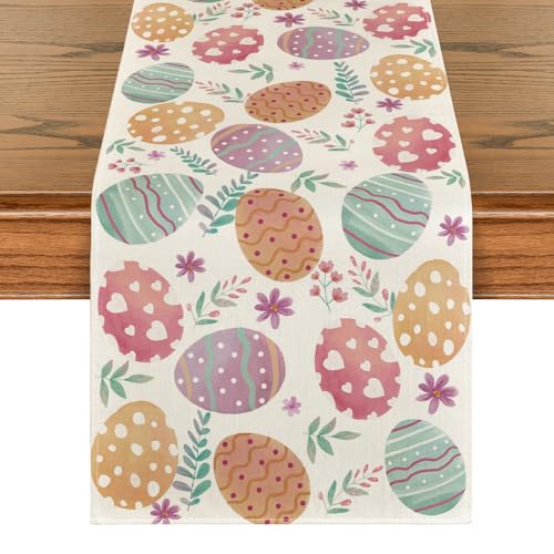 13x90 Inch Watercolor Easter Egg Table Runner - Spring Home Decor, Pink