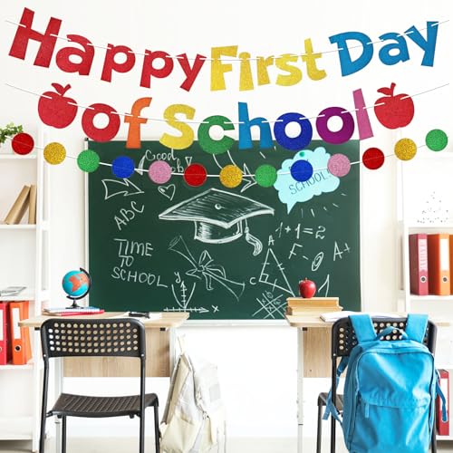 Glitter Happy First Day of School Banner - Back to School Decorations