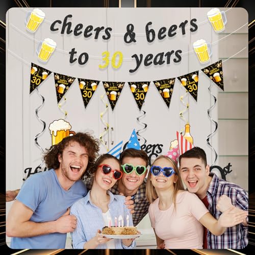 30th Birthday Decorations for Him - Black & Gold Banner Set