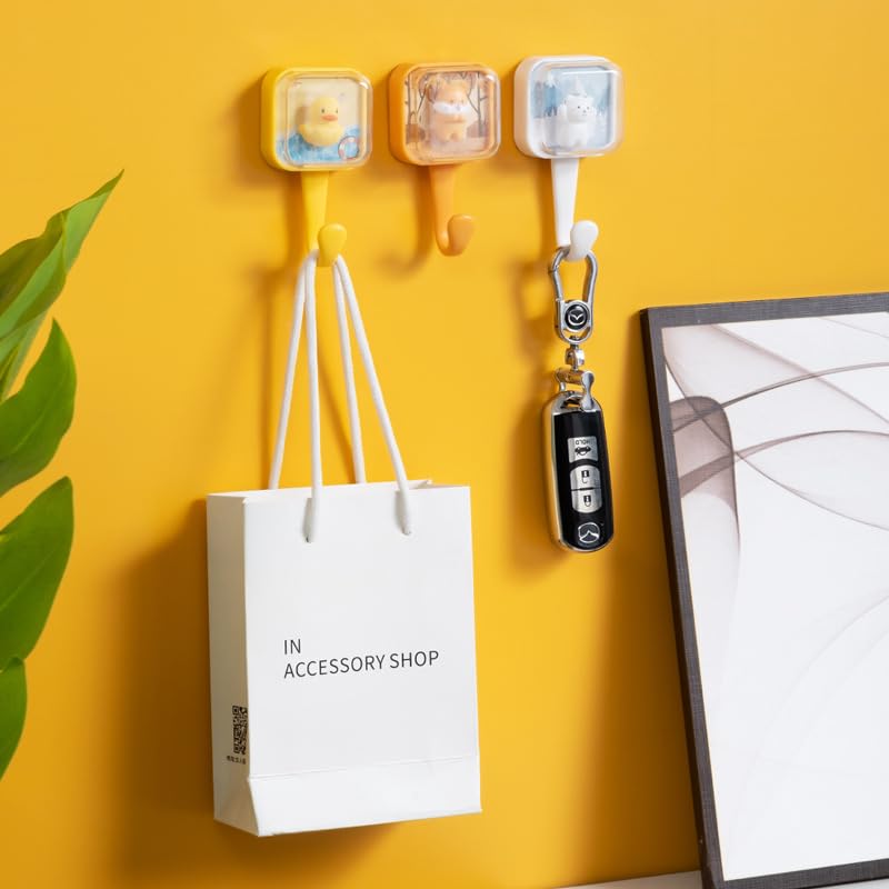 Bounce Squirrel Adhesive Wall Hooks - Cute Support for Keys & Towels, Waterproof & Easy Install