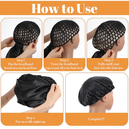 RAHHLIZS 2-in-1 Satin Sleep Bonnet & Adjustable Wrap Cap - 2 Pack