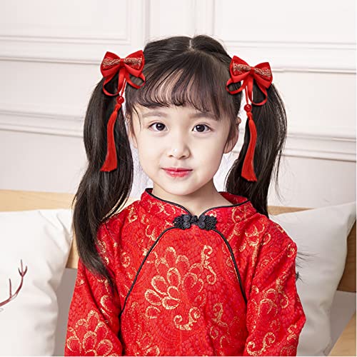 AEGYPIUS Red Bow Hair Clips with Tassels - 2 Pcs Chinese New Year Hair Accessories for Women and Girls