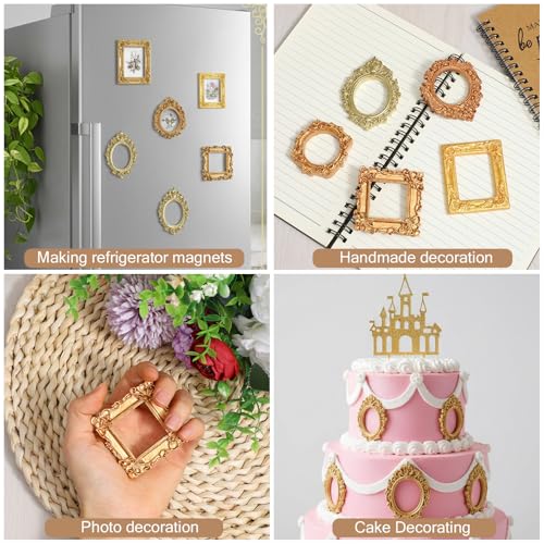 10Pcs Mini Gold Picture Frames Vintage Baroque Resin Small Frames for Crafts