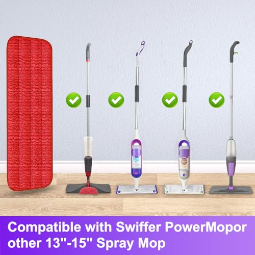 TreeLen 3-Pack Microfiber Mop Pads for Spray & Flat Mops - Red Replacement Heads