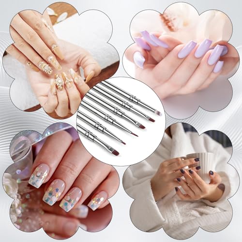Exclaith 6-Piece Nail Polish Clean Up & Gel Art Brush Set with Metal Handles
