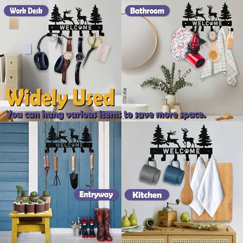 Black Metal Deer Tree Key Holder with 6 Hooks - Wall Mount Organizer