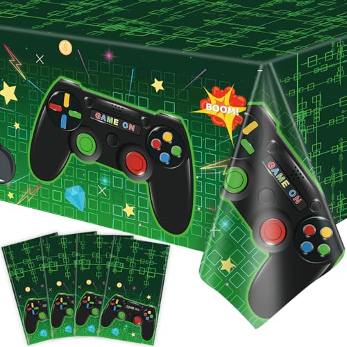 4-Pack Green Video Game Tablecloths for Kids' Parties, 51x86"