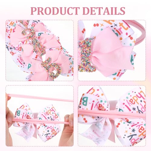 Keggaen 2-Pack 4-Inch Sweet One Birthday Hair Bows for Girls Pink