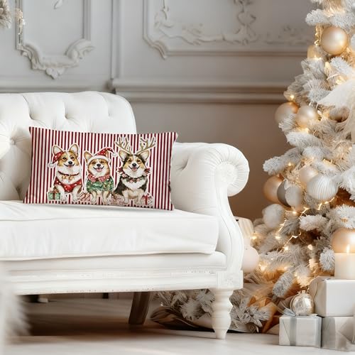 DAYOUER Red2 Corgi Christmas Pillow Cover 12x20 Double-Sided Festive Decor