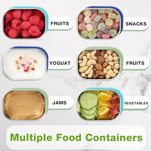 Gencywe Blue 3 Pack Stainless Steel Snack Containers for Kids - Leak Proof & Reusable, 8oz Toddler Lunch Boxes with Silicone Lids