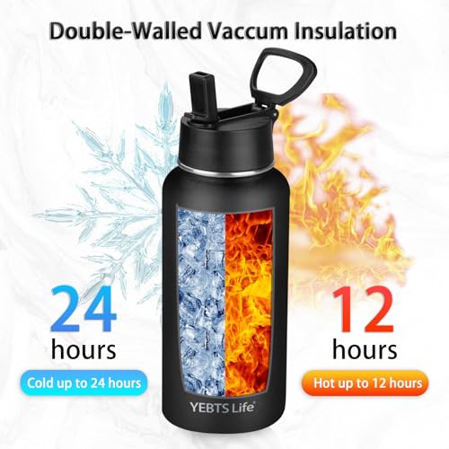 32 oz Insulated Stainless Steel Water Bottle with Straw - Black