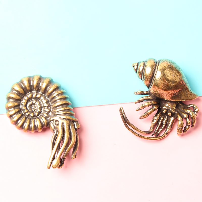 3-Piece Antique Brass Crab & Nautilus Ornament Set for Home Decor