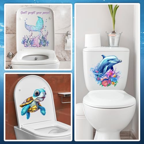 Ocean Animals Toilet Seat Stickers - 3pcs Waterproof Decals