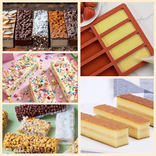 Gobrevv 2PCS Red Silicone Chocolate & Cereal Bar Molds Set - 8 Cavities