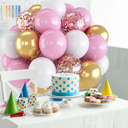 60PCS Pink Gold White Balloons Kit for Wedding & Parties