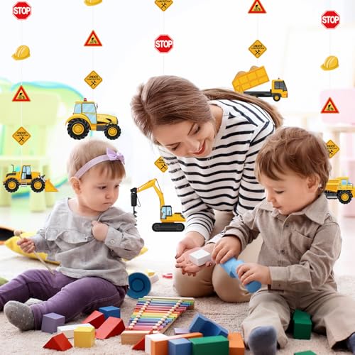 Construction Birthday Party Banner Set - 10 Pack Vehicle Garlands