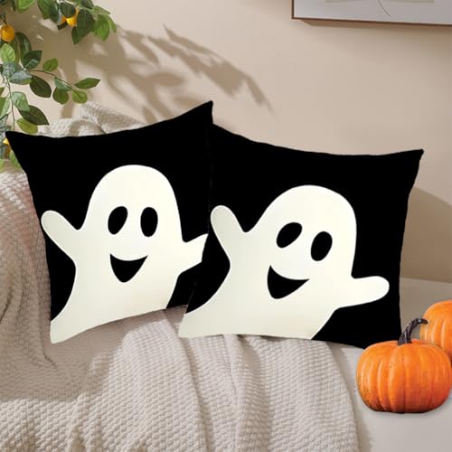 Halloween 18x18 Inch Double-Sided Linen Pillow Covers Set of 2 - Ghost Decor