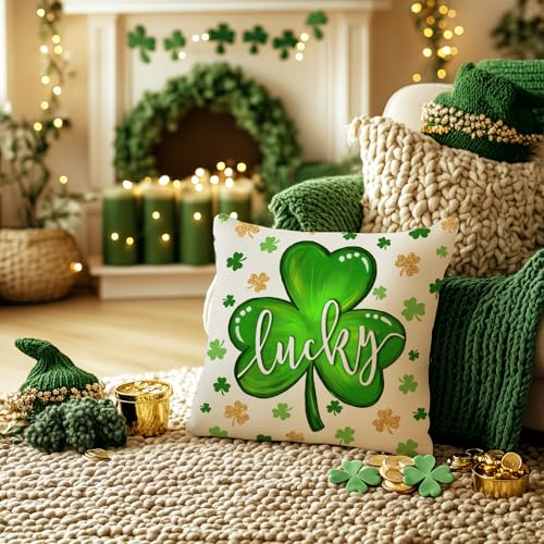 St. Patrick's Day Pillow Cover 18x18 Shamrock Farmhouse Decor