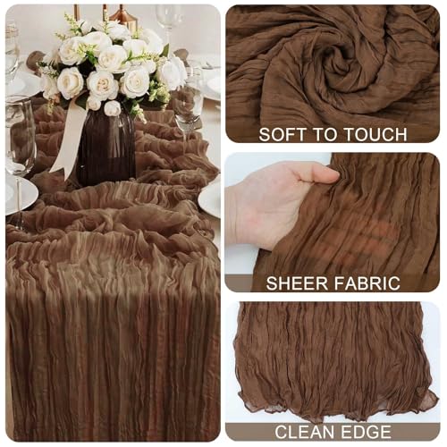 Brown Cheesecloth Table Runner 21x120 Inch - 10ft Reusable Polyester for Weddings & Events