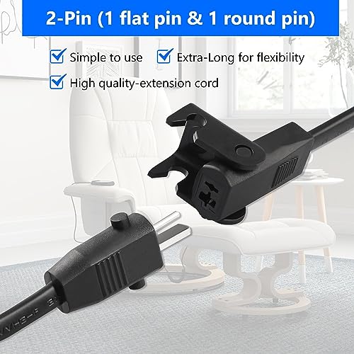 6.6 Feet Power Recliner Extension Cord - 2-Pin Replacement Cable