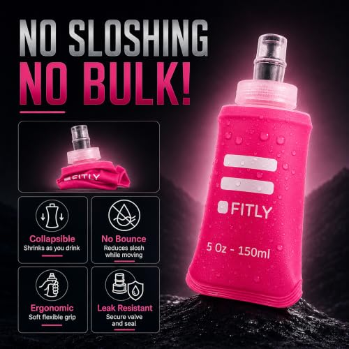 FITLY Pink Soft Flask - 5oz Collapsible Water Bottle for Running & Hiking