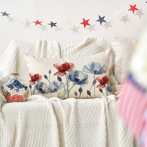 Patriotic 4th of July Floral Throw Pillow Cover 12x20