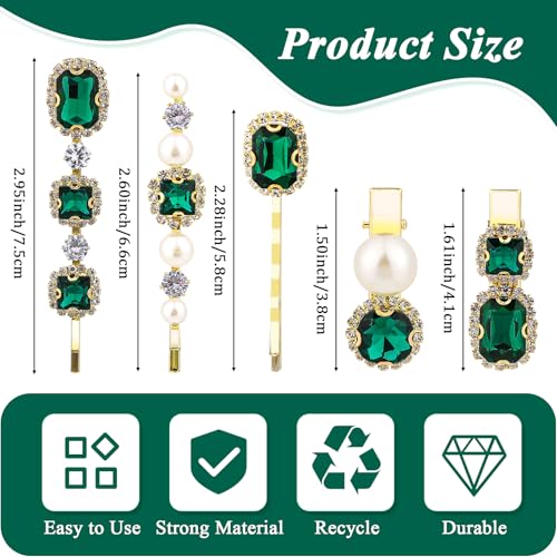 Vintage Emerald Green Crystal Hair Clip Set 5PCS Retro Hair Pins