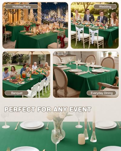 Waterproof Rectangle Table Cloth 8ft - Hunter Green 2-Pack, Linen-Textured
