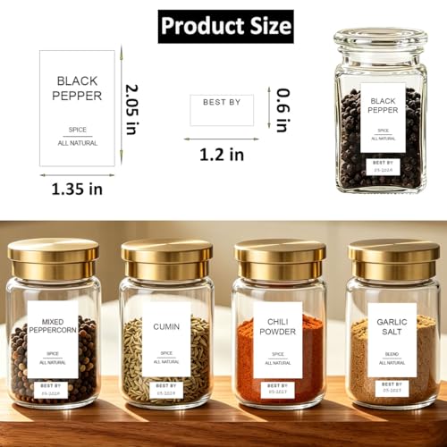 256 Waterproof Spice Labels - Minimalist White Jar Stickers