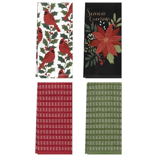 Holiday Kitchen Towel Set - Cardinal Greetings, 4-Piece, 16x26 Inches