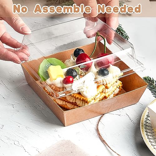 5-Inch Brown Charcuterie Boxes with Clear Lids - 20 Pack