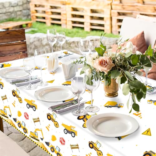 Construction Tablecloths Pack - 3 Plastic Table Covers for Birthday Party Decorations, 54 x 108 Inches
