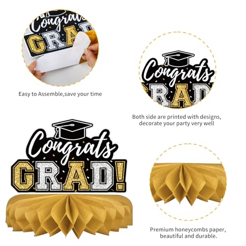 Class of 2026 Graduation Honeycomb Table Centerpieces - Black, 10-Piece Set