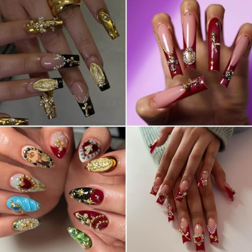 64pcs Gold Nail Charms Set Y2K 3D Chrome Nail Art Decorations
