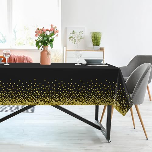 Kopokita Black and Gold Dot Disposable Tablecloths - 2 Pack, 54x108 Inch