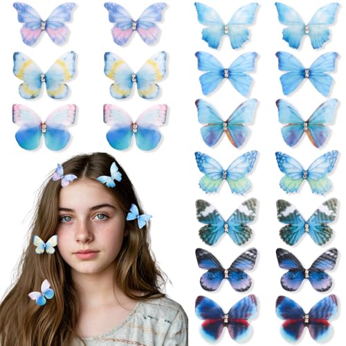 Blue Butterfly Hair Clips 20-Pack Rhinestone Y2K Hair Accessories