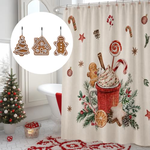 Sunlit Christmas Gingerbread Shower Curtain Hooks Set of 12 - Gingerbread Man, House & Tree Variations