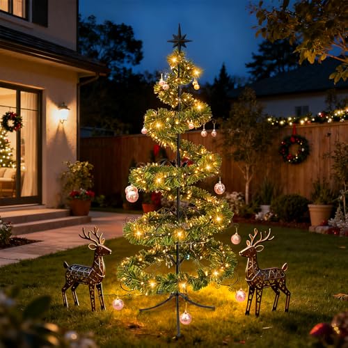 6ft Wrought Iron Christmas Tree Ornament Stand Black Scroll Green - Space Saving Holiday Decor