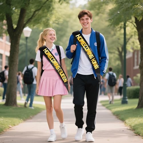 Homecoming King and Queen Sashes Set - Black with Gold Foil