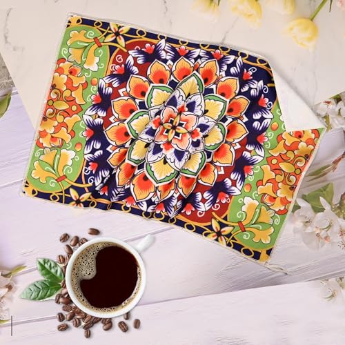 Bohemian Floral Kitchen Towels Set of 2 - Absorbent Cotton Dish Cloths