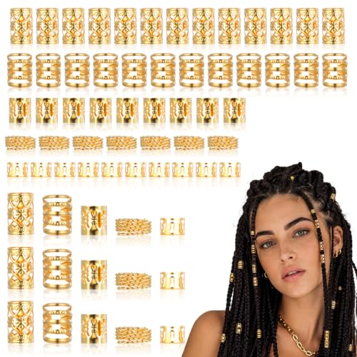 Ouligay 100Pcs Gold Hair Cuffs & Charms for Braids and Dreadlocks