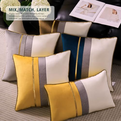 Avigers 22x22 Inch Rayon Blend Velvet Decorative Pillow Cover - Yellow & White Patchwork