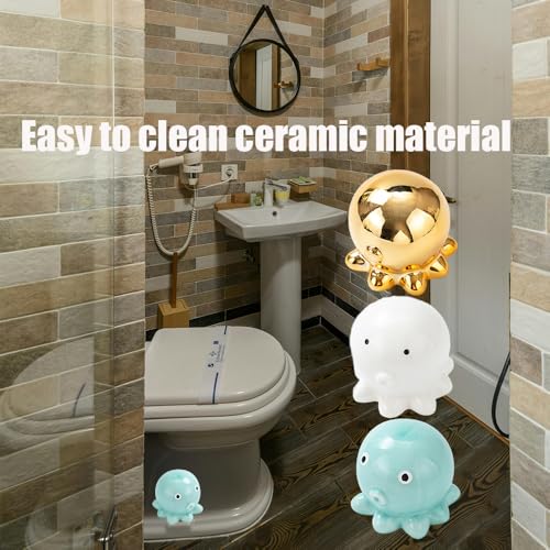 Blue Octopus Toilet Bolt Caps - Ocean Themed Ceramic Covers (2 Pack)
