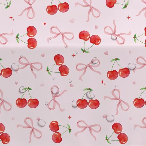 Cherry and Bows Party Tablecloth, 3-Pack Disposable Table Covers, 86x55"