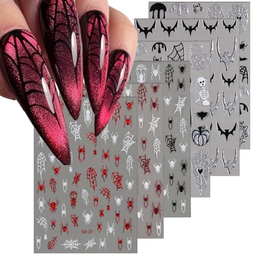Halloween Nail Art Stickers 3D Self-Adhesive Ghost Bat Decals (6 Sheets)