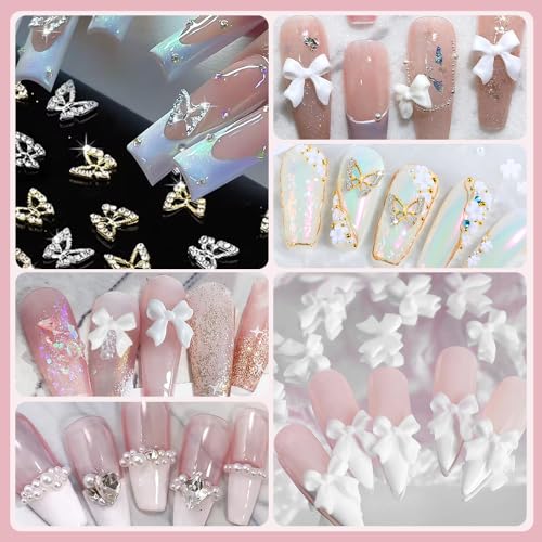 Qdsuh 3D Bow & Butterfly Nail Charms with Pearls Manicure Kit