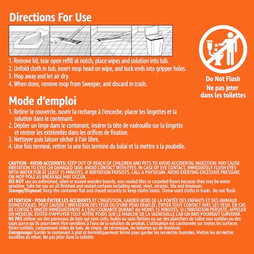 Wet Mopping Cloth Refills, Fresh Scent, Low Streak - 24 Count (2 Packs of 12)