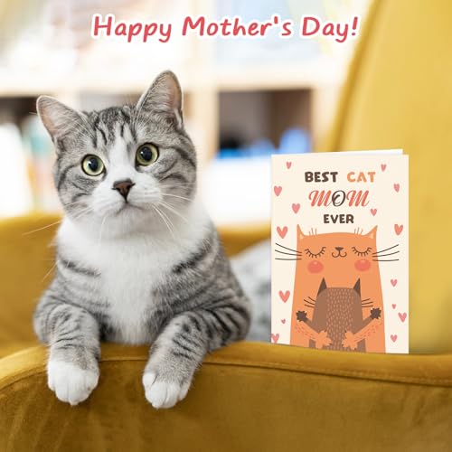 Cute Cat Mom Mother's Day Card - Best Cat Mom Ever with Envelope